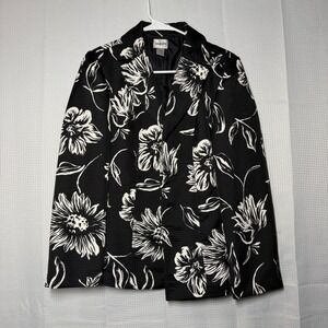 Chico's Floral Blazer 1 Black White Textured Frog Closure
